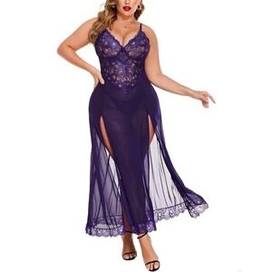 Avidlove NWT‎ Plus Size Purple Lace Mesh Babydoll Lingerie Sleepwear Chemise 16W